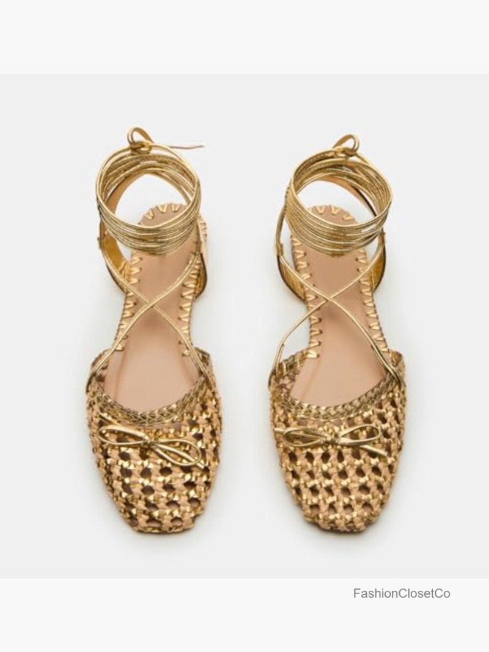Raffia Lace Up Ballet Flats for Women Summer - Picture 2 of 4